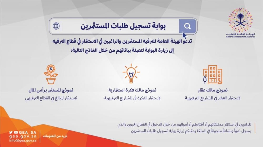 «الترفيه» تطلق بوابة تسجيل طلبات المستثمرين