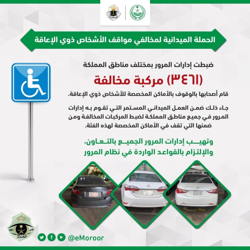 ضبط 3461 مركبة وقفت فى أماكن «ذوي الإعاقة»