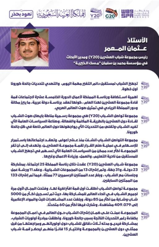 رئيس «شباب العشرين»: شبابنا طموح ومتفائل ويتميز بالهمة العالية
