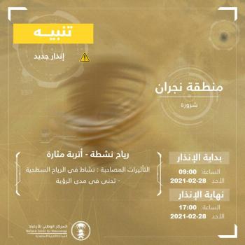 رياح وأتربة على شرورة حتى الخامسة مساءً