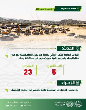 جدة .. ضبط 5 مخالفين يقومون بنقل الرمال