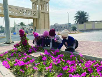 300 طالب من براعم القطيف يشاركون في زراعة 16 ألف زهرة