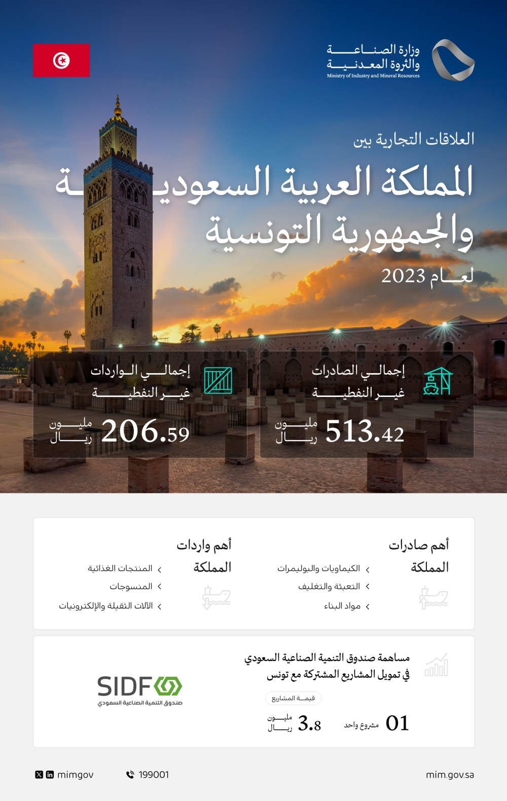 وزير الصناعة يبحث تعزيز الفرص الاستثمارية مع تونس